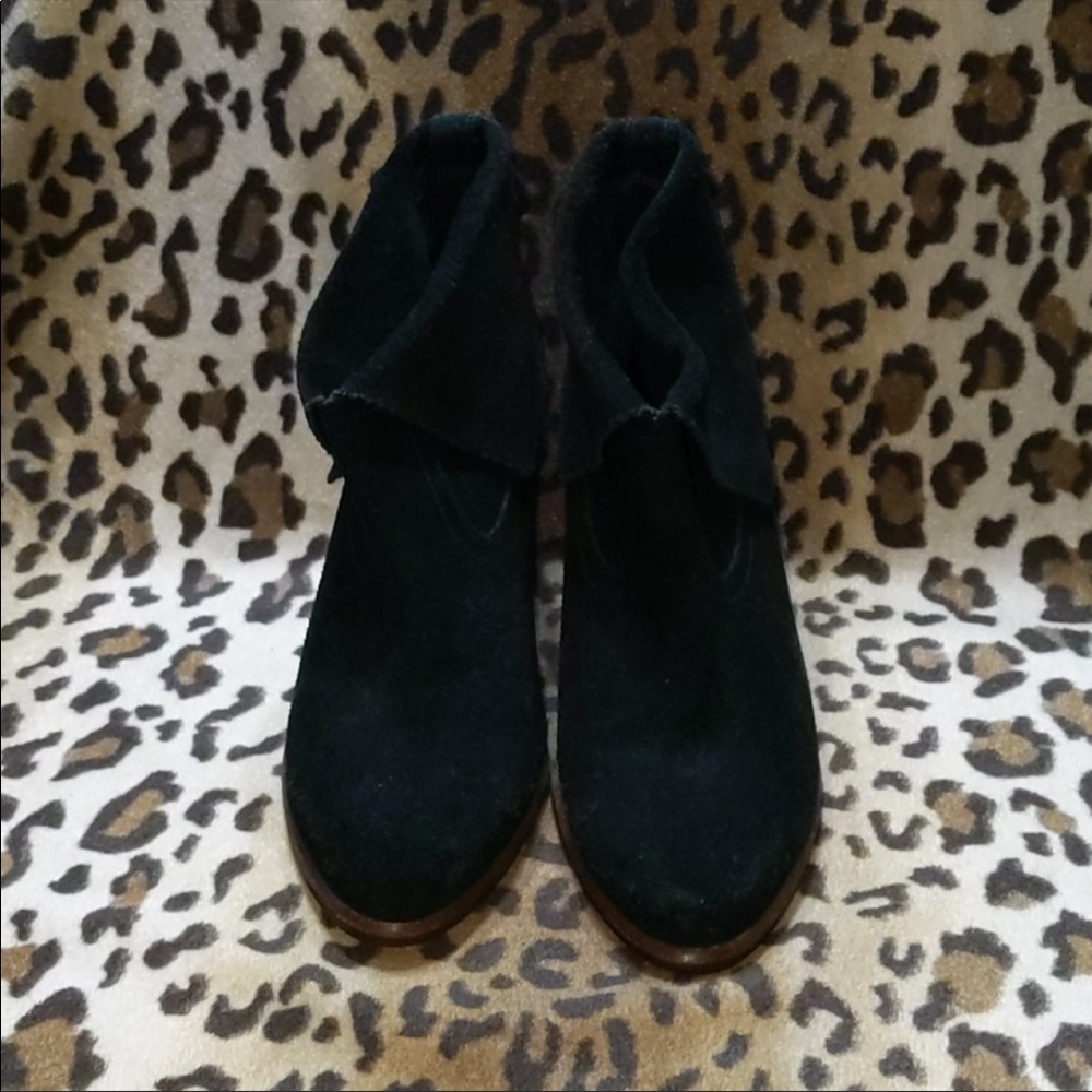 Ugg Suede Black Heeled Fold Booties